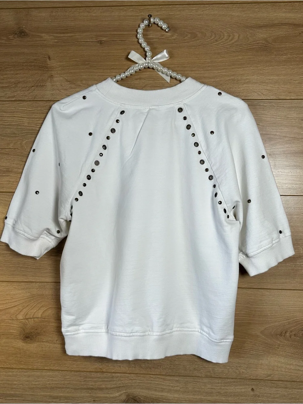 Anthropologie White Eyelet Short-Sleeve Sweatshirt 100% Cotton Size S